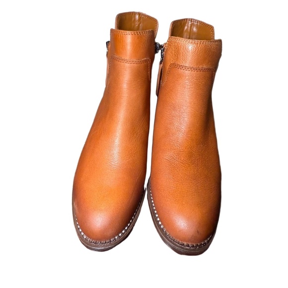 New Franco Sarto Ankle Boots Womens Size 7 Brown Tan Pebbled Leather Block Heel - Picture 1 of 5